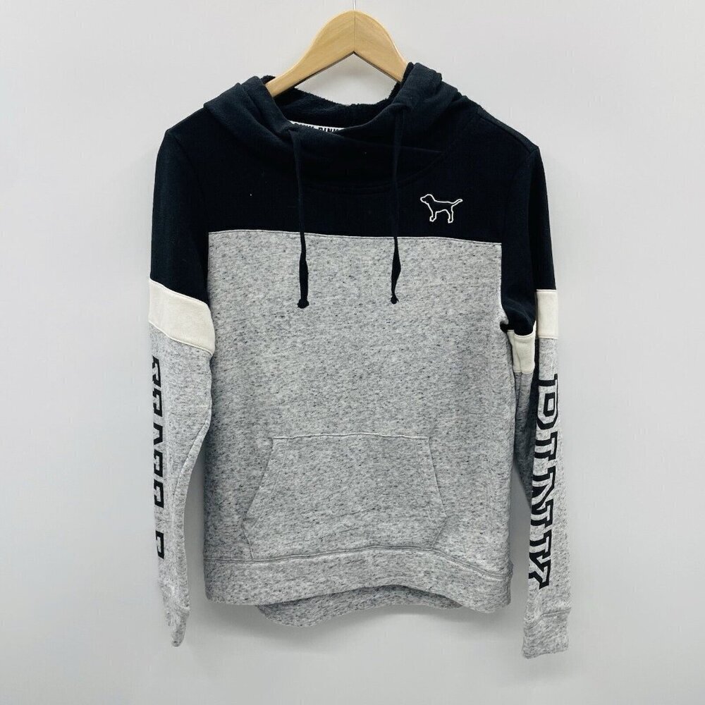Victorias Secret PINK Womens Size XS High Neck Hooded Sweatshirt in Gray/Black